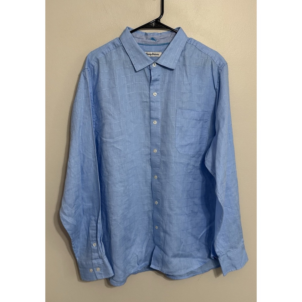 Tommy Bahama Men's XL Blue 100% Linen Long Sleeve Button Up Shirt - Picture 2 of 5